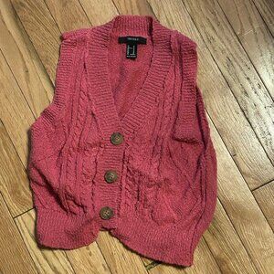 Forever 21‎ Sleeveless Cropped Sweater Vest Pink Button Down Size Medium